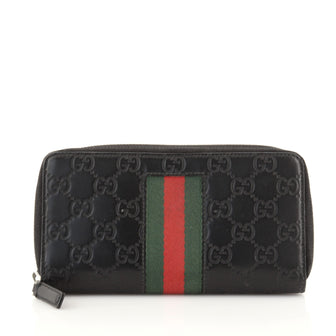Gucci Web Zip Organizer Around Wallet Guccissima Leather