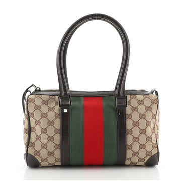 Gucci Vintage Web Boston Bag GG Canvas with Leather Small