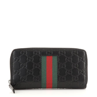 Gucci Web Zip Organizer Around Wallet Guccissima Leather