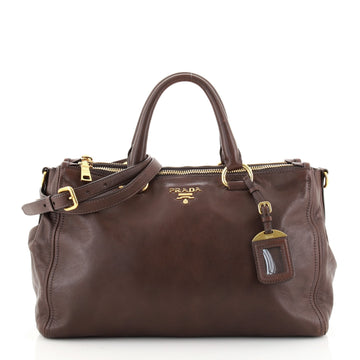 Prada Double Zip Convertible Satchel Cervo Leather Large