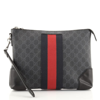 Gucci Web Wristlet Clutch GG Coated Canvas Medium