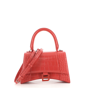 Balenciaga Hourglass Top Handle Bag Crocodile Embossed Leather Small