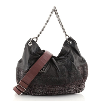 Chanel Coco Pleats Hobo Leather and Tweed Large