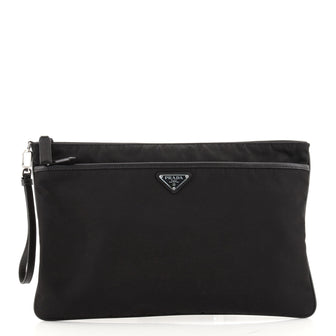 Prada Front Pocket Wristlet Clutch Tessuto with Saffiano Large