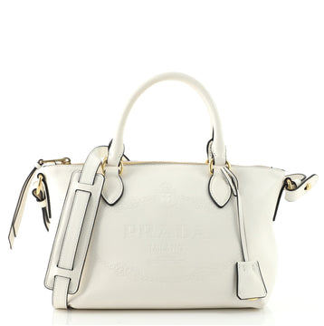 Prada Embossed Logo Convertible Tote Glace Calfskin Small