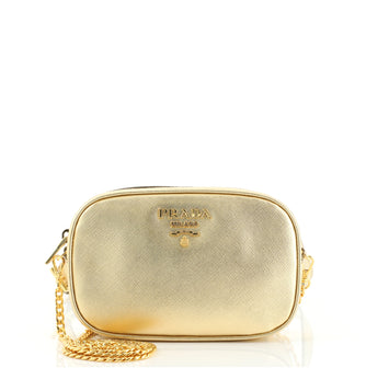 Prada Round Convertible Waist Crossbody Bag Metallic Saffiano Leather