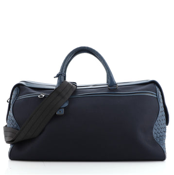 Bottega Veneta Front Pocket Zip Boston Bag Nylon with Intrecciato Nappa Large