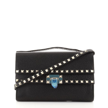 Valentino Double Flap Flip Lock Rockstud Crossbody Bag Pebbled Leather Small