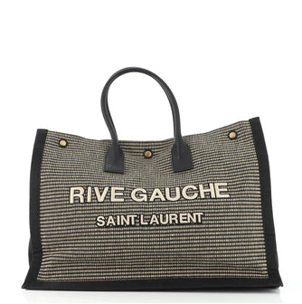 Saint Laurent Rive Gauche Shopper Tote Raffia with Canvas Large