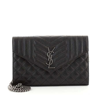 Saint Laurent Classic Monogram Chain Wallet Mixed Matelasse Leather Medium