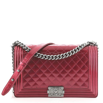 Chanel Boy Flap Bag Quilted Patent New Medium