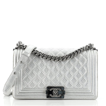 Chanel Boy Flap Bag Quilted Perforated Lambskin Old Medium