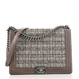 Chanel Boy Flap Bag Quilted Tweed Large