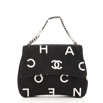 Chanel Vintage Coco Logo Chain Flap Bag Quilted Printed Canvas Medium