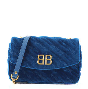 Balenciaga BB Chain Round Shoulder Bag Quilted Velvet Small