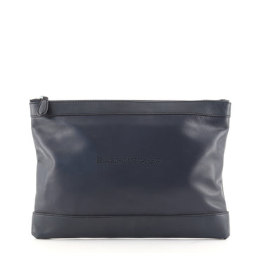 Balenciaga Navy Zip Pouch Leather Medium