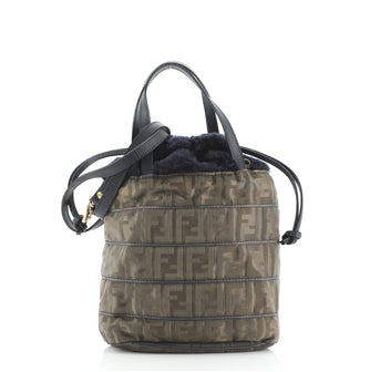 Fendi Vintage FF Convertible Drawstring Crossbody Bag Nylon with Shearling Small