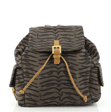 Fendi Vintage Side Pocket Drawstring Backpack Tiger Print Jacquard Medium