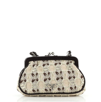 Prada Kisslock Shoulder Bag Metallic Embroidered Fabric Small