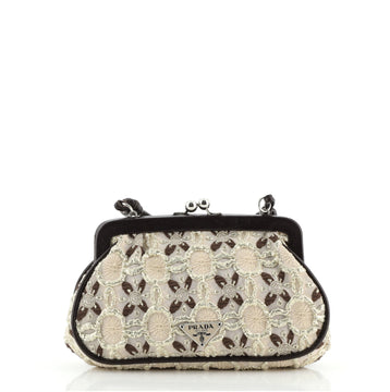 Prada Kisslock Shoulder Bag Metallic Embroidered Fabric Small