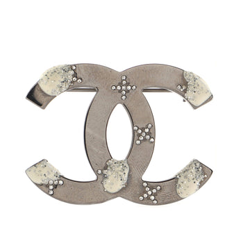 Chanel Snowing CC Brooch Acrylic with Glitter and Rhinestones