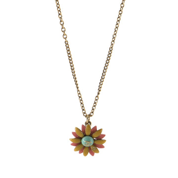 Chanel CC Flower Pendant Necklace Metal with Enamel and Faux Pearl