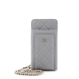 Chanel O Phone Holder Crossbody Bag Quilted Caviar