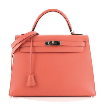 Hermes Kelly Handbag Red Epsom with Palladium Hardware 32
