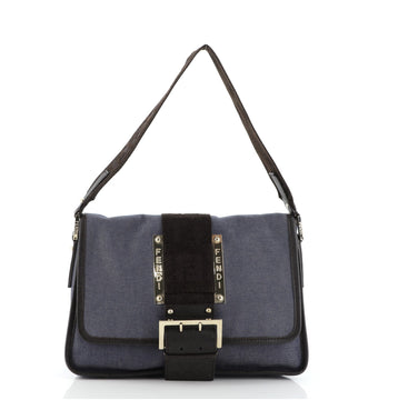 Fendi Zucca Trim Buckle Flap Bag Denim Medium