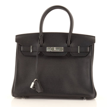 Hermes Birkin Handbag Black Epsom with Palladium Hardware 30
