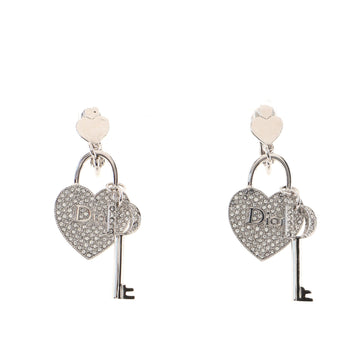 Christian Dior Heart Lock and Key Drop Earrings Metal with Crystals