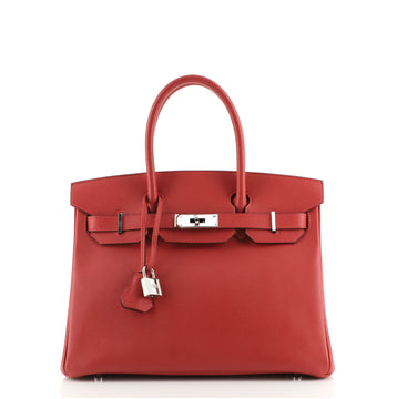 Hermes Birkin Handbag Red Epsom with Palladium Hardware 30