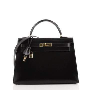 Hermes Kelly Handbag Black Box Calf with Gold Hardware 32
