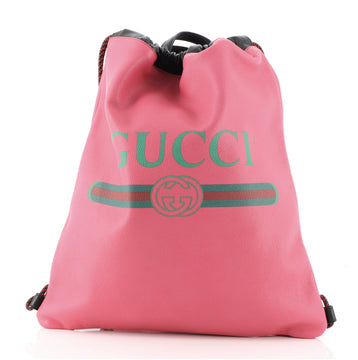 Gucci Logo Drawstring Backpack Printed Leather Large