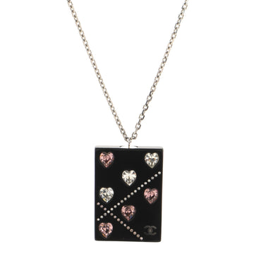 Chanel Hearts Rectangle Pendant Necklace Metal and Resin with Crystals