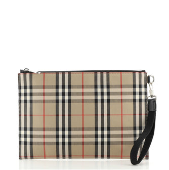 Burberry Wristlet Zip Pouch Vintage Check Canvas Medium