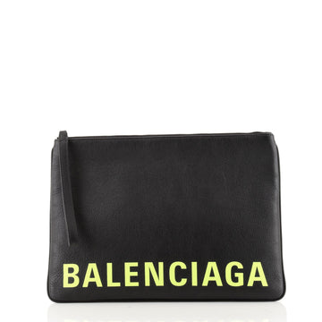 Balenciaga Logo Ville Wristlet Pouch Leather Large