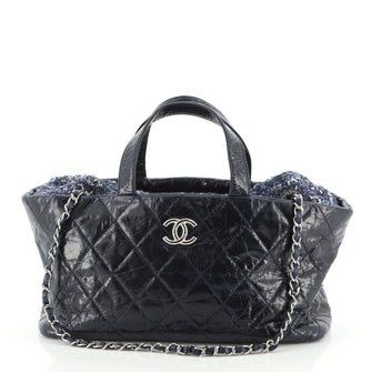 Chanel Portobello Tote Quilted Glazed Calfskin and Tweed East West Black