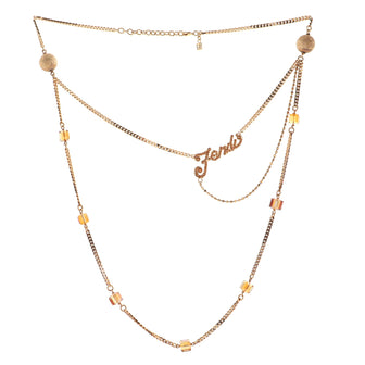 Fendi Logo Pendant Double Chain Necklace Metal with Crystals