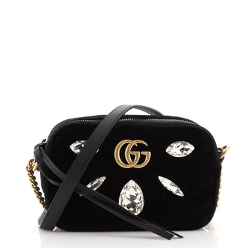 Gucci GG Marmont Shoulder Bag Crystal Embellished Matelasse Velvet Mini