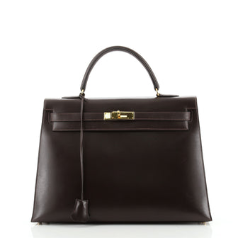Hermes Kelly Handbag Brown Box Calf with Gold Hardware 35