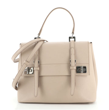 Prada Half Flap Double Turn Lock Satchel Saffiano Leather Large