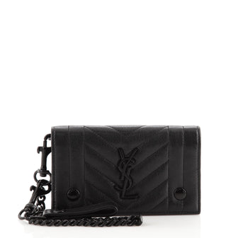Saint Laurent Classic Monogram Short Chain Flap Wallet Matelasse Chevron Leather Small