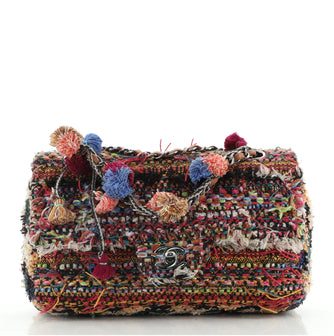 Chanel Pom Pom CC Flap Bag Quilted Tweed Medium
