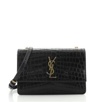 Saint Laurent Sunset Shoulder Bag Crocodile Embossed Leather Small