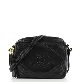 Chanel Vintage Diamond CC Camera Bag Quilted Leather Medium