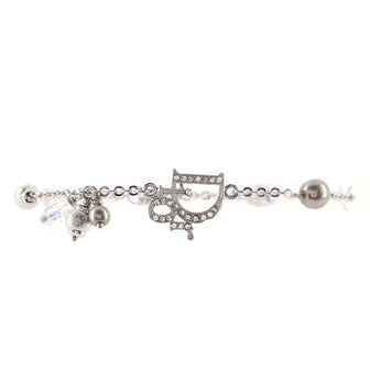 Christian Dior Logo with Butterfly and Flower Chain Bracelet Metal with Rhinestones and Beads