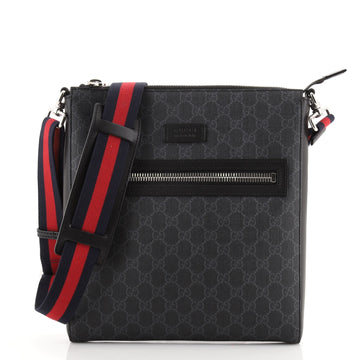 Gucci Web Strap Front Zip Messenger Bag GG Coated Canvas Medium