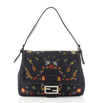 Fendi Mama Forever Bag Bead Embellished Denim