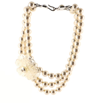 Chanel Camellia Triple Strand Necklace Faux Pearl with Metal